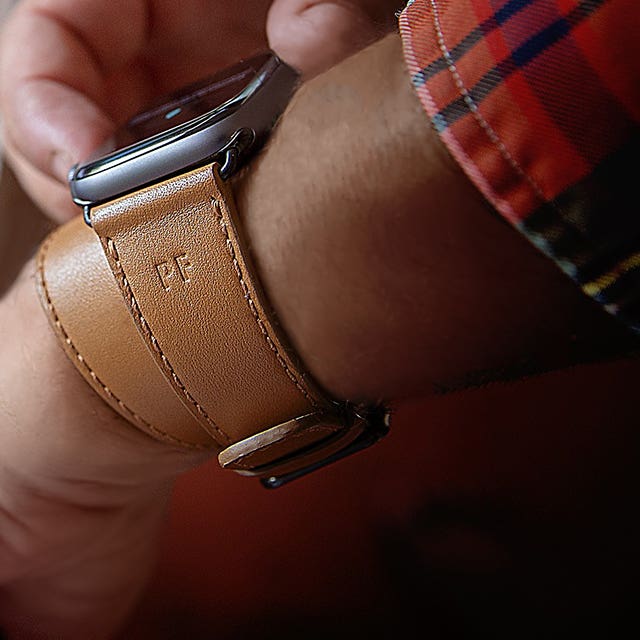 Kaksoisranneke - Apple Watch 45 mm - Luonnollinen - Sileä nahka